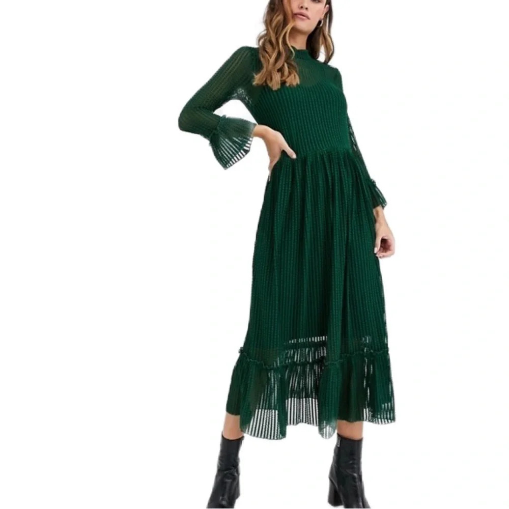 NWT Y.A.S Women’s Sheer Stripe Mesh Midi Dress